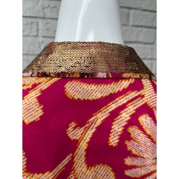 JM Collection Women Multicolored Long Sleeve Gold Sequin Collar Shirt Size 10 - Picture 6 of 9